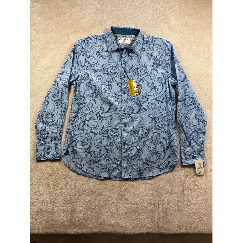 NWT Robert Graham Mens Royalton Classic Fit Floral Sapphire Blue Shirt Large